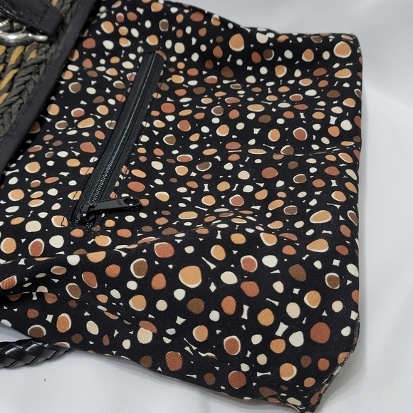 Vintage Brighton Raffia Straw Leather Trim Shoulder Bag - Black & Tan - Picture 12 of 16